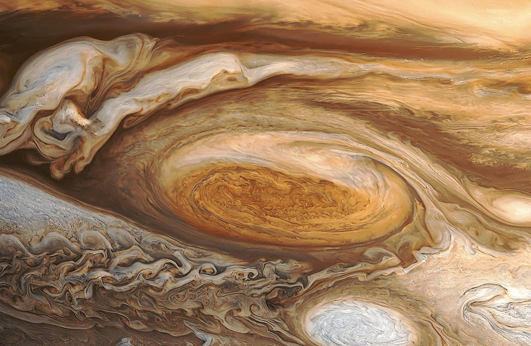 The eye of Jupiter, a storm which could fit 1.3 Earths inside of it. 