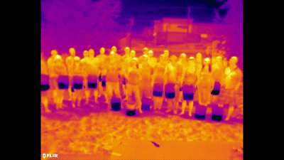 Before and after of an ice bucket challenge, seen in infrared.